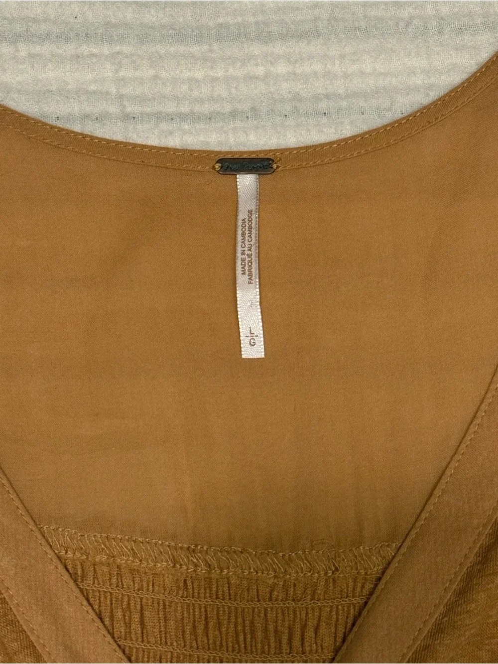 Free People Highland Oversized Boho Linen Camel Tan Tank Blouse Size Large